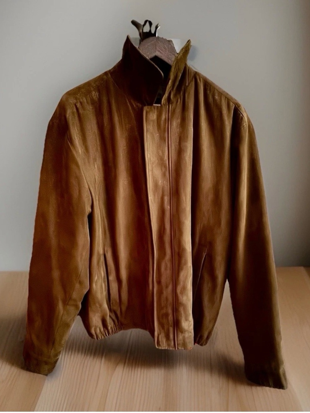 Perry Ellis Portfolio  Microsuede Full Zip Bomber Jacket Mens Size L Tabacco New